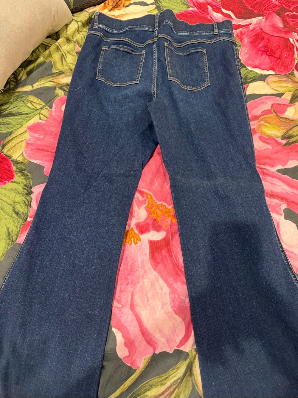 SPANX Dark Blue Flare Jeans - Wide Leg Stretch Denim